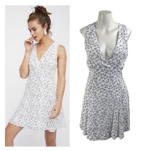 Women's Free People Walk Me Home Bird Print Mini Dress in White size 2 - Picture 1 of 8